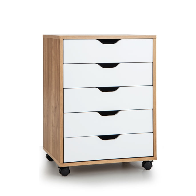 5-Drawer File Cabinet, Side Cabinet File Pedestal w/ 4 Castors