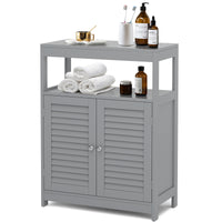 Bathroom Floor Cabinet, Wooden Storage Cabinet with Double Shutter Door & Adjustable Shelf
