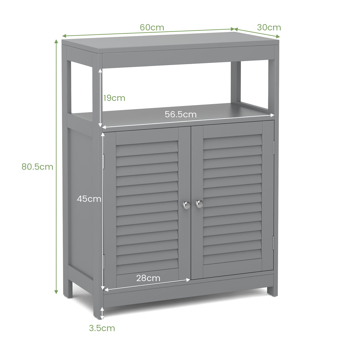 Bathroom Floor Cabinet, Wooden Storage Cabinet with Double Shutter Door & Adjustable Shelf