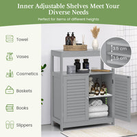 Bathroom Floor Cabinet, Wooden Storage Cabinet with Double Shutter Door & Adjustable Shelf