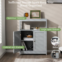 Bathroom Floor Cabinet, Wooden Storage Cabinet with Double Shutter Door & Adjustable Shelf