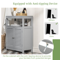 Bathroom Floor Cabinet, Wooden Storage Cabinet with Double Shutter Door & Adjustable Shelf