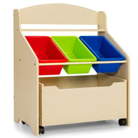 Kids Wooden Storage Cabinet with Rolling Casters