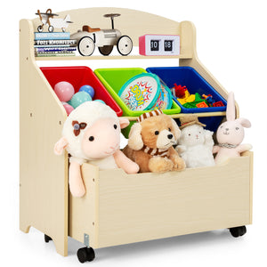 Kids Wooden Storage Cabinet with Rolling Casters