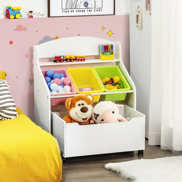 Kids Wooden Storage Cabinet with Rolling Casters