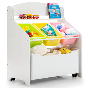 Kids Wooden Storage Cabinet with Rolling Casters