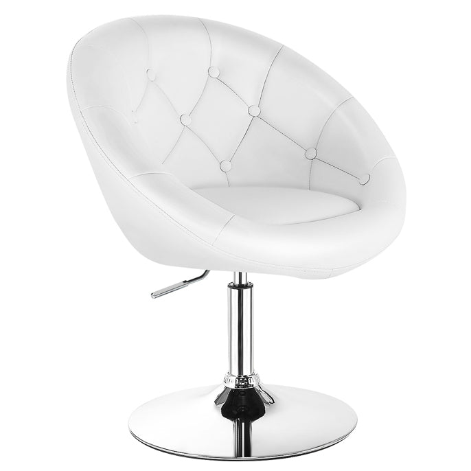 Giantex Swivel Vanity Chair, Height Adjustable Accent Chair w/ Round Tufted Back, Modern Bar Stool w/ PU Leather & Chromed Base