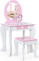 Kids Vanity Table and Chair Set with Mirror and Stool TOP 50 Bonus Trinkets Set