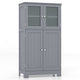 Giantex Bathroom Storage Cabinet, Kitchen Pantry Cabinet w/Tempered Glass Doors & Adjustable Shelf, White
