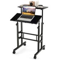 Giantex Mobile Standing Desk, Height Adjustable Sit Stand Desk, 2-Tier Home Office Computer Workstation