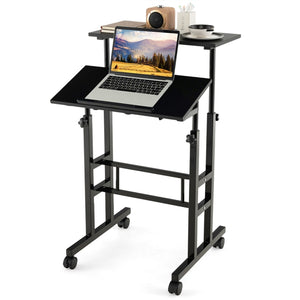 Giantex Mobile Standing Desk, Height Adjustable Sit Stand Desk, 2-Tier Home Office Computer Workstation (Natural)