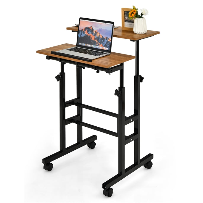 Giantex Mobile Standing Desk, Height Adjustable Sit Stand Desk, 2-Tier Home Office Computer Workstation