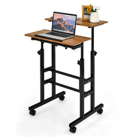 Giantex Mobile Standing Desk, Height Adjustable Sit Stand Desk, 2-Tier Home Office Computer Workstation