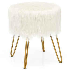 Giantex Luxury Faux Fur Vanity Stool Chair, Round Footstool Ottoman w/Metal Legs