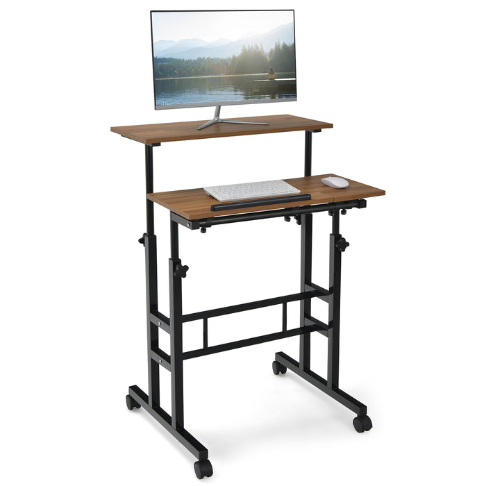 Giantex Mobile Stand up Computer Desk, Rolling Standing Laptop Cart with 2 Tilting Desktops