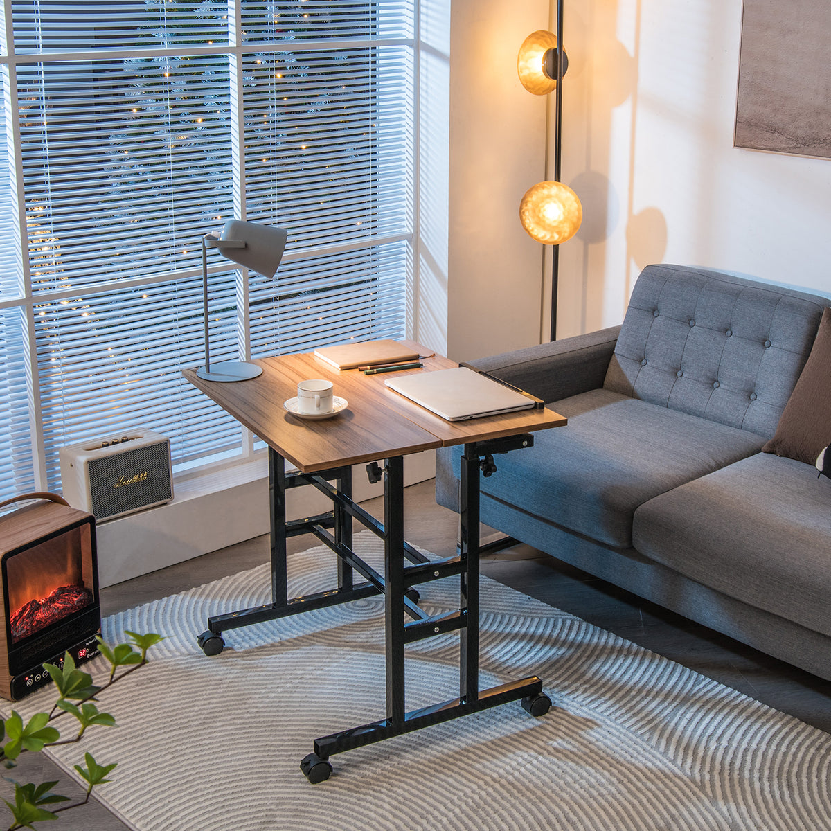 Giantex Mobile Stand up Computer Desk, Rolling Standing Laptop Cart with 2 Tilting Desktops
