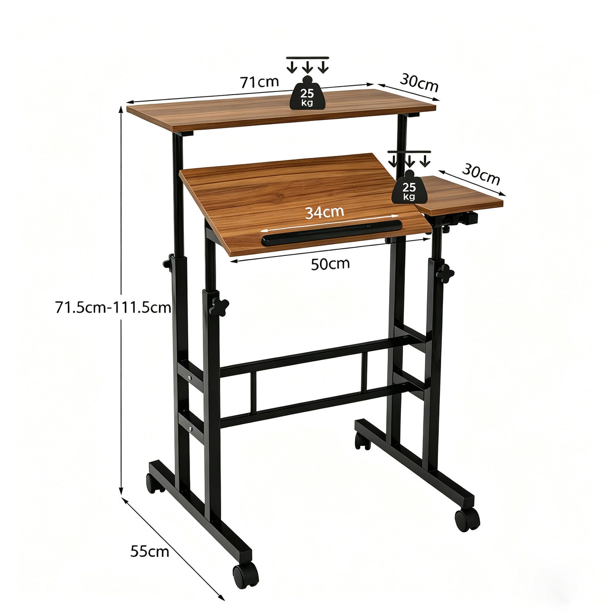 Giantex Mobile Stand up Computer Desk, Rolling Standing Laptop Cart with 2 Tilting Desktops