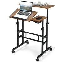 Giantex Mobile Stand up Computer Desk, Rolling Standing Laptop Cart with 2 Tilting Desktops
