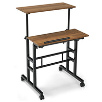 Giantex Mobile Stand up Computer Desk, Rolling Standing Laptop Cart with 2 Tilting Desktops