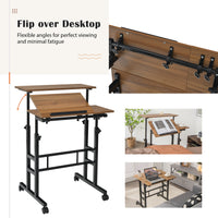 Giantex Mobile Stand up Computer Desk, Rolling Standing Laptop Cart with 2 Tilting Desktops