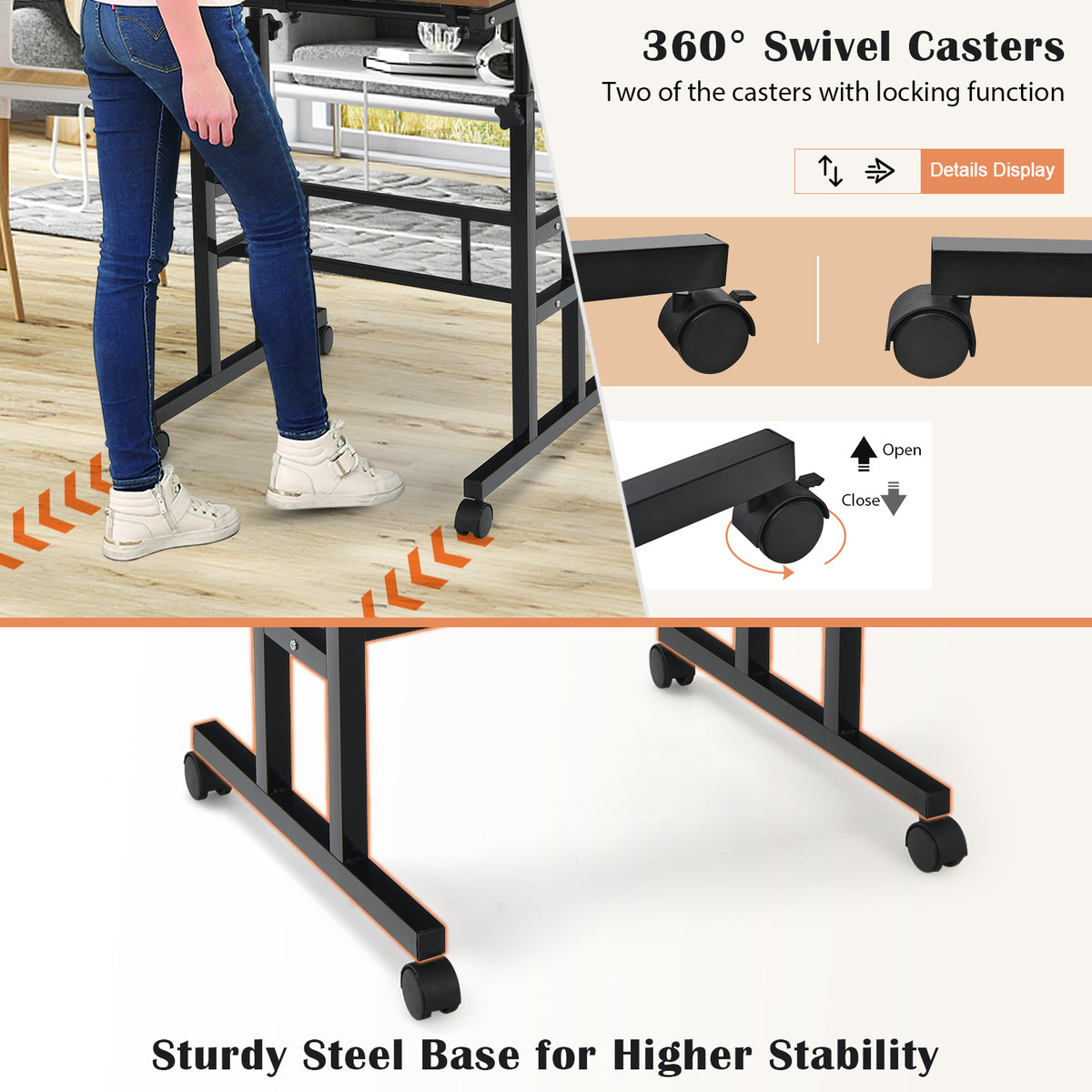 Giantex Mobile Stand up Computer Desk, Rolling Standing Laptop Cart with 2 Tilting Desktops