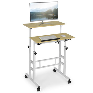 Giantex Mobile Stand up Computer Desk, Rolling Standing Laptop Cart with 2 Tilting Desktops