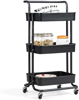 Giantex 3-Tier Kitchen Trolley Cart with Wheels, Multifunctional Cart with Utility Handle