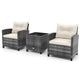 3 Pieces Patio Rattan Sofa Set with Soft Seat for Poolside & Backyard