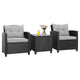 3 Pieces Patio Lounge Set, PE Rattan Wicker Outdoor Sofa Set w/Washable Cushion and Tempered Glass Tabletop