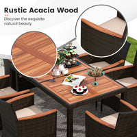 7 Piece Patio Rattan Dining Set, 6 Stackable Cushioned Armchairs