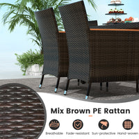 7 Piece Patio Rattan Dining Set, 6 Stackable Cushioned Armchairs