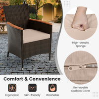 7 Piece Patio Rattan Dining Set, 6 Stackable Cushioned Armchairs