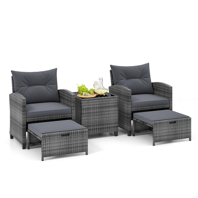 Outdoor 5 Piece Patio Rattan Furniture Setting for Poolside Backyard Lawn & Deck