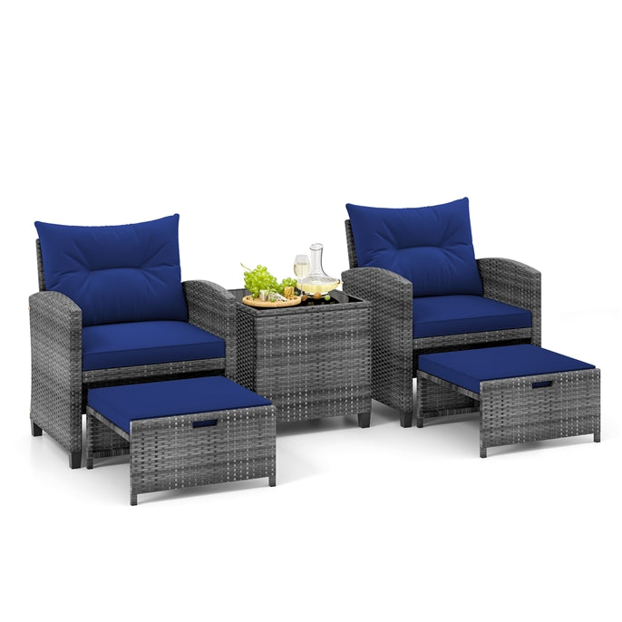 Outdoor 5 Piece Patio Rattan Furniture Setting for Poolside Backyard Lawn & Deck