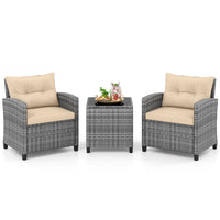 3 Pieces Patio Rattan Sofa Set with Soft Seat for Poolside & Backyard
