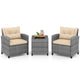 3 Pieces Patio Rattan Sofa Set with Soft Seat for Poolside & Backyard