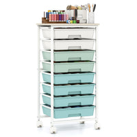 Utility Cart with Wooden Tabletop and Lockable Wheels Office and Art Craft Storage Organizer