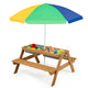 3-in-1 Kids Picnic Table Set, Children Water and Sand Table w/Removable & Height Adjustable Umbrella