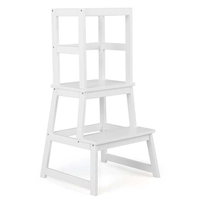 2-in-1 Wooden Kids Kitchen Step Stool with Safety Rails