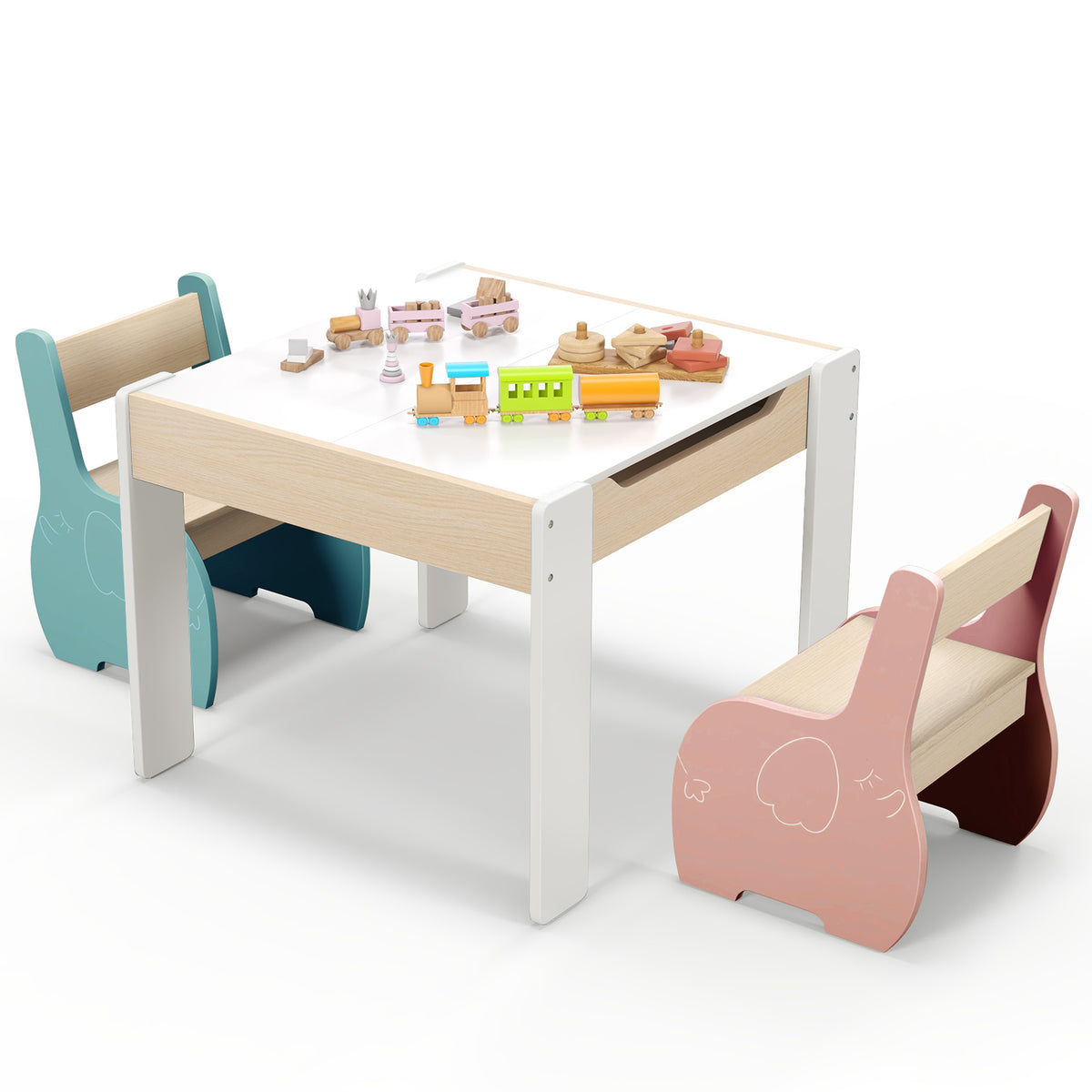 4-in-1 Wooden Kids Activity Table and Chair Set for Drawing and Studying