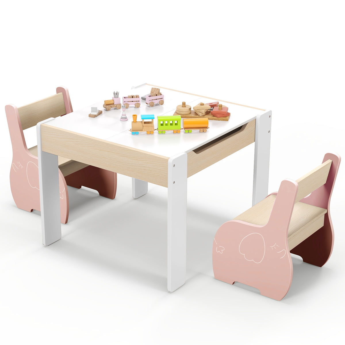 4-in-1 Wooden Kids Activity Table and Chair Set for Drawing and Studying