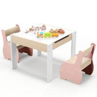 4-in-1 Wooden Kids Activity Table and Chair Set for Drawing and Studying