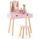 Girls Vanity Set with Mirror and Stool, 2 Large Drawers, Storage Shelf
