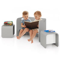 Kids Table and Chair Set, 3 Pieces Wooden Activity Table Bench w/Storage Shelves