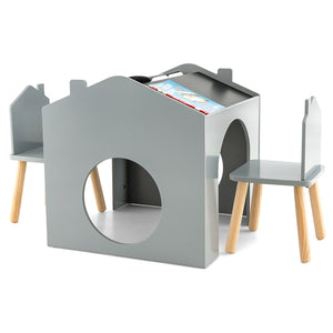3 Pieces Kids Wooden Activity Play Desk and Chair Set with Chalkboards