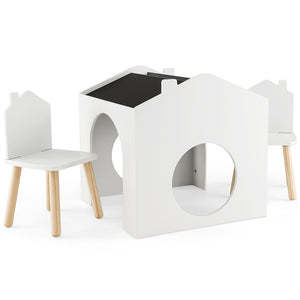 3 Pieces Kids Wooden Activity Play Desk and Chair Set with Chalkboards