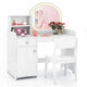 Kids Vanity Table with Stool, Children Makeup Table & Chair Set with 2-Color LED Lights, Mirror, Shelves