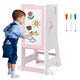 2 in 1 Wooden Kitchen Step Stop with Whiteboard & Blackboard, 3 Water-Based Pens