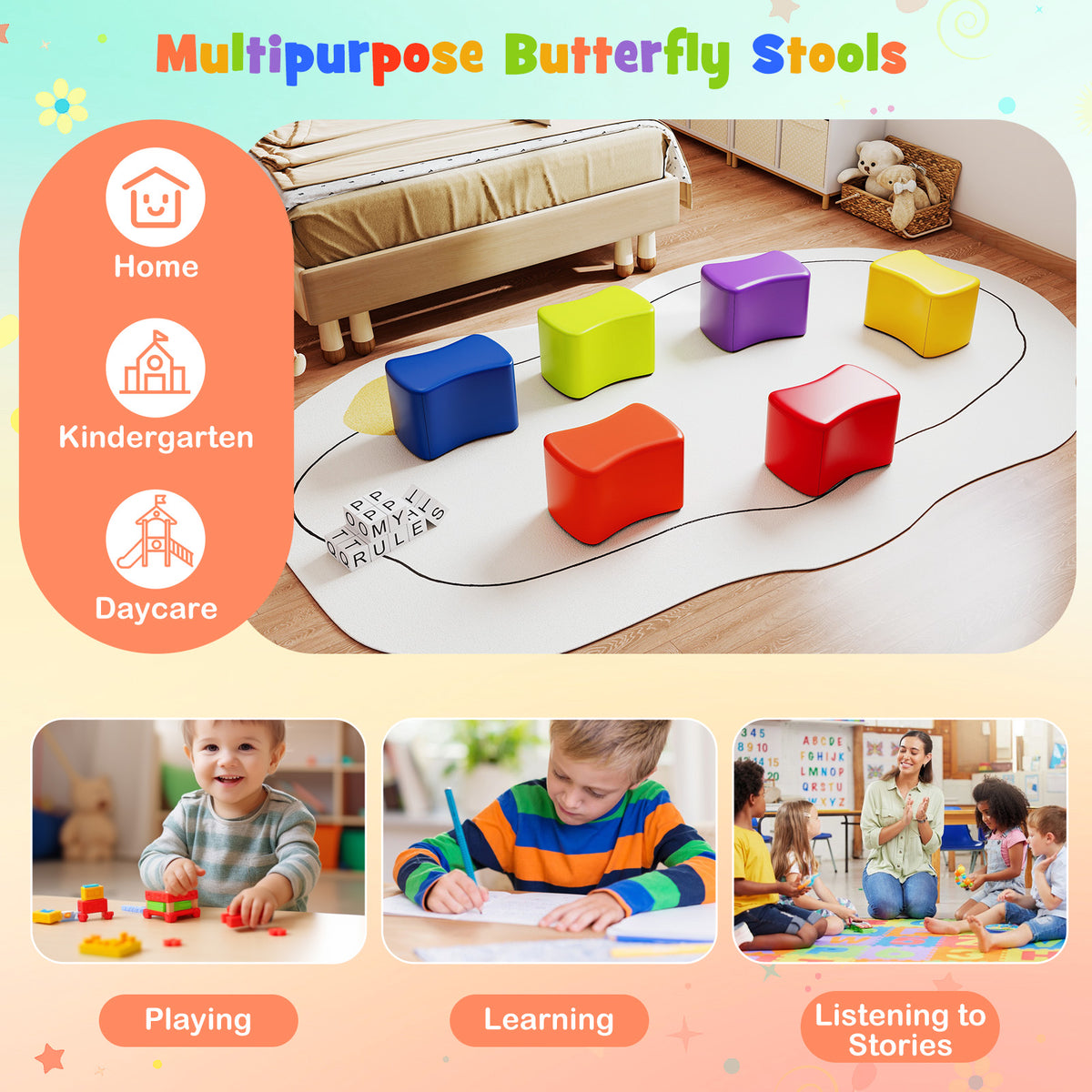 Modular Stool Set for Kids, 6 PCS Butterfly Stools with Detachable