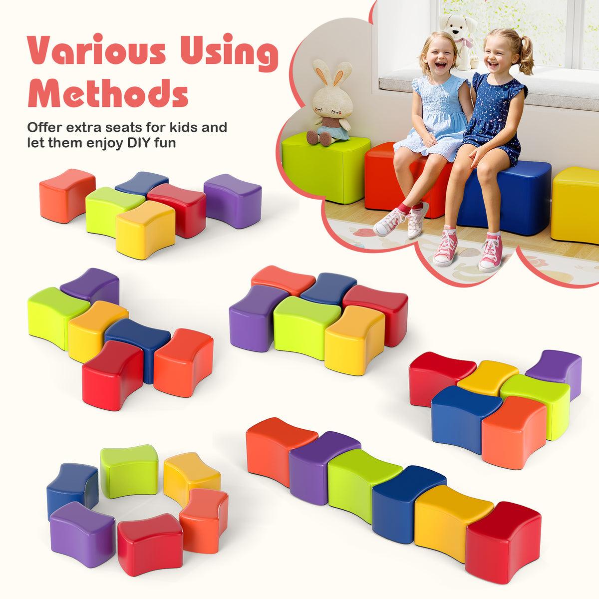 Modular Stool Set for Kids, 6 PCS Butterfly Stools with Detachable